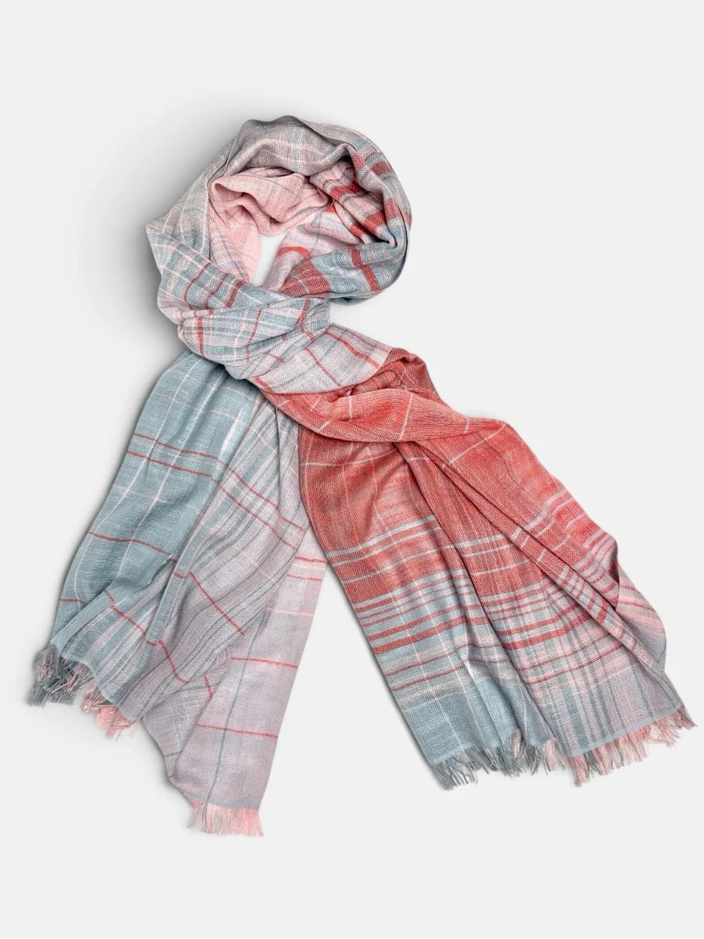 J. Jill Cotton Scarf Wrap Shawl Pink Gray Plaid Lightweight Cotton 27